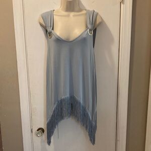 VENUS small Light Blue Sleeveless fringed  Top 25-353-1